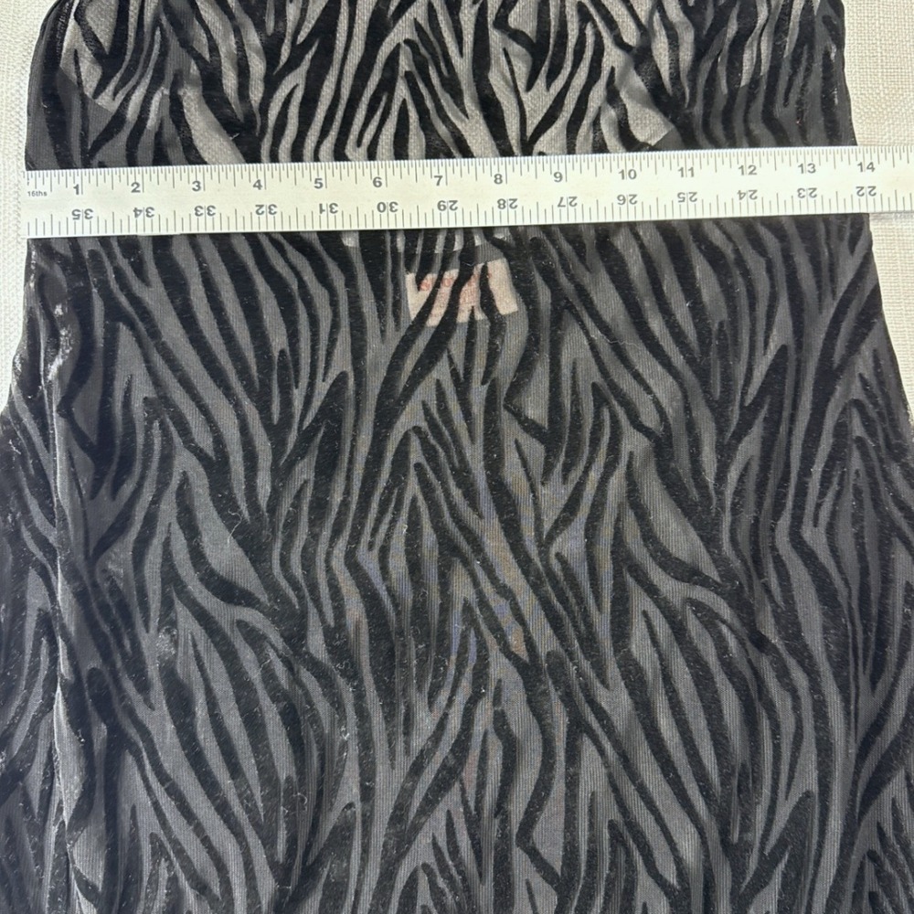 Showpo Black Zebra Burnout Mesh Maxi Dress Velvet Animal Print Scoop Back Size 8 - Picture 6 of 7